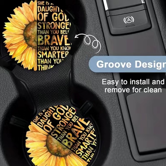 NIP 2 Pack Cup Holder Coasters God Anti Slip Rubber Cup Mat with Finger Groove - Picture 4 of 4